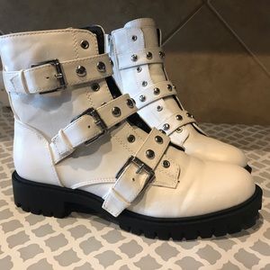 *NEW* G by Guess White Buckle Moto Boots
